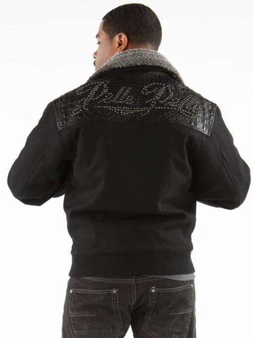 Pelle Pelle Black Gator Studs Wool Jacket