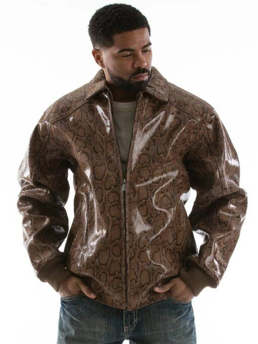 Pelle Pelle Python Print Shiny Brown Jacket view 2