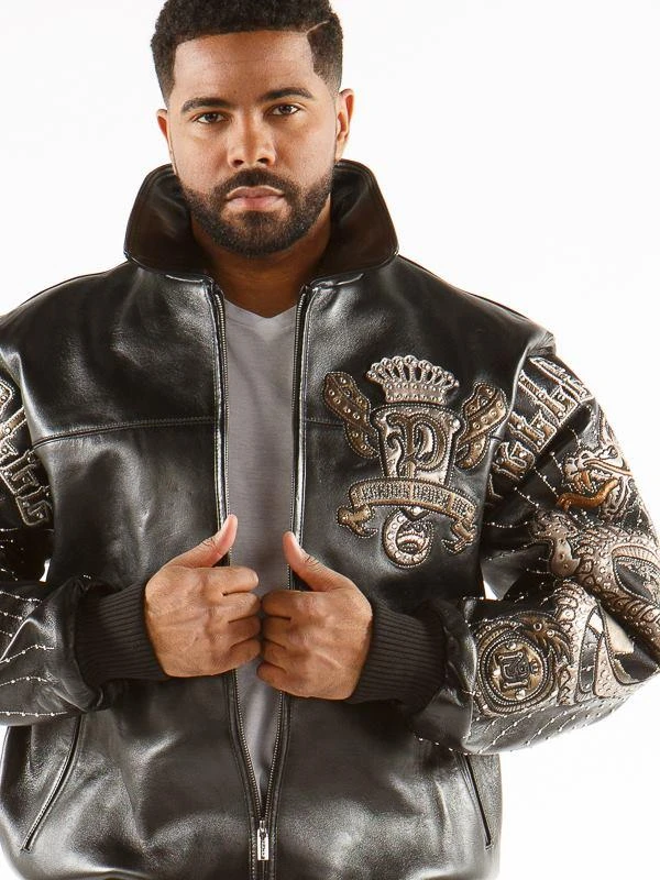 Classic Pelle Pelle Black Dragon Print Leather Jacket