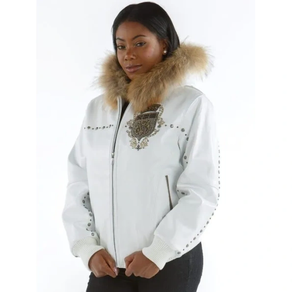 Pelle Pelle White Emblem Fur Hood Jacket | Leather Jacket view 2