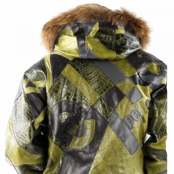 Pelle Pelle Olive Fur Hood Leather Jacket | Abstract Pattern view 2