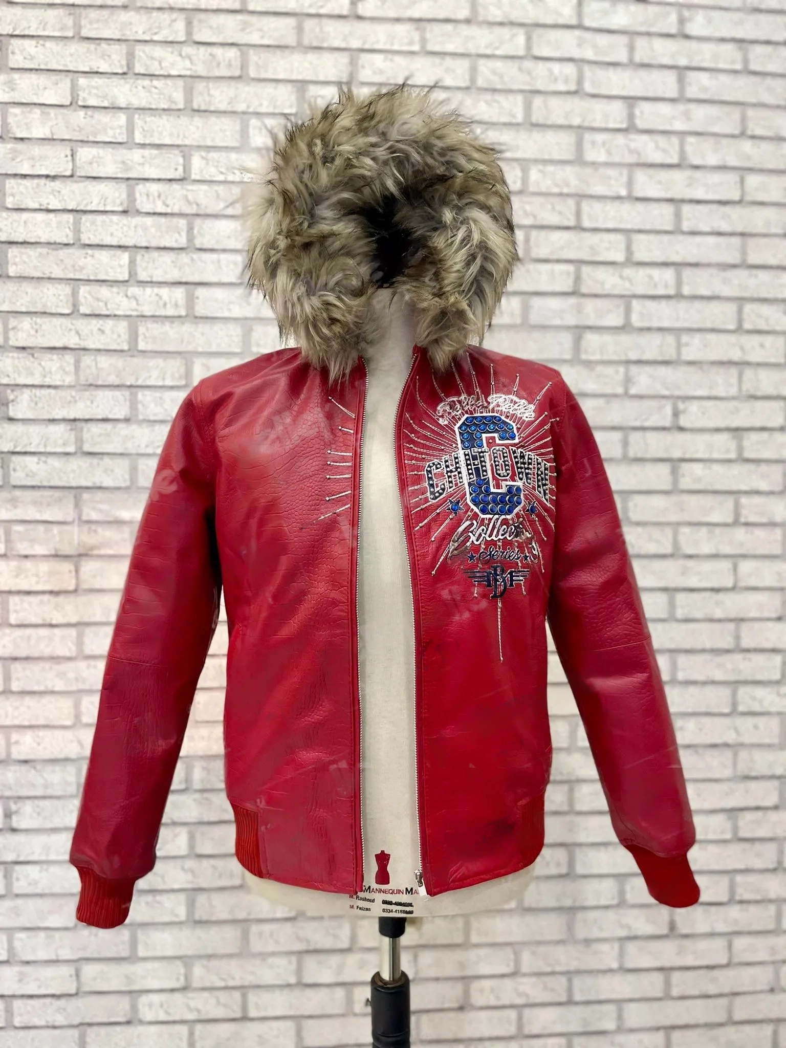 AUTHENTIC PELLE PELLE CHITOWN FUR HOODED RED LEATHER JACKET view 3