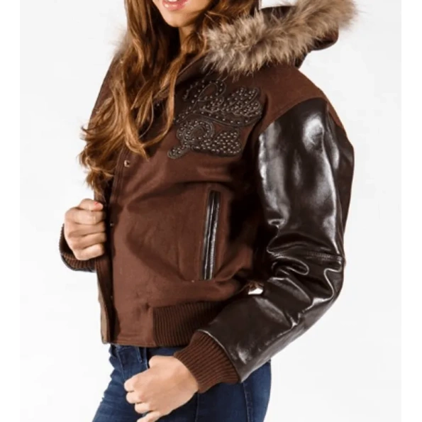PELLE PELLE BROWN FUR HOODIE WOOL JACKET