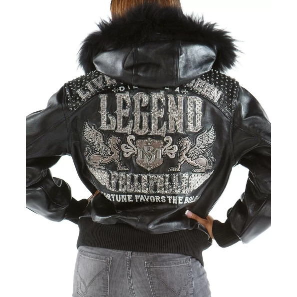 Pelle Pelle Women Black MB Leather Jacket | Fur Hood Jacket view 2
