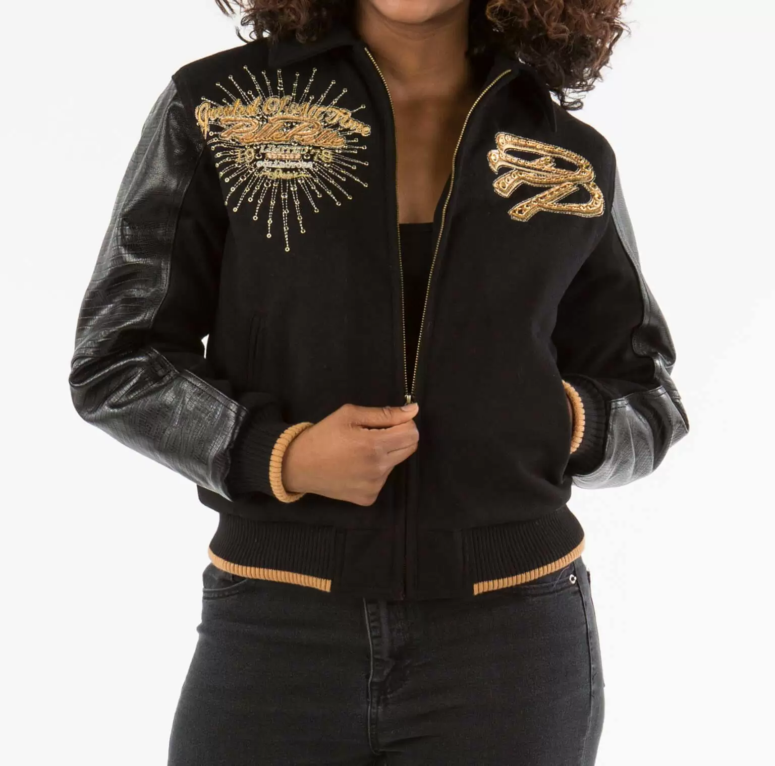 Exclusive Black Pelle Pelle Varsity Jacket view 2