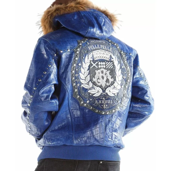 Pelle Pelle Blue Emblem MB Leather Jacket | Fur Hood view 2