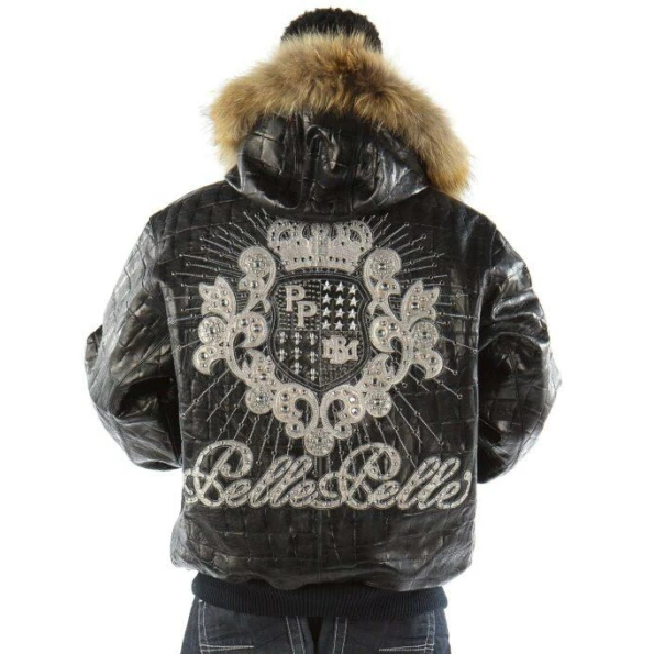 Pelle Pelle Men Crest Black Leather Jacket | Fur Hood Jacket view 2