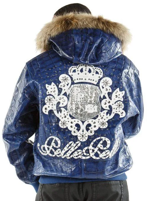 Pelle Pelle Dark Blue Crest Fur Hood Jacket | Leather Jacket view 2