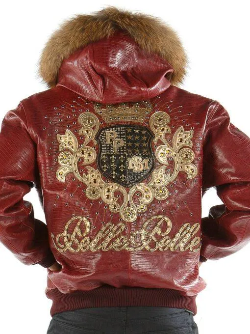 Pelle Pelle Maroon Crest Fur Hood Jacket | Leather Jacket view 2