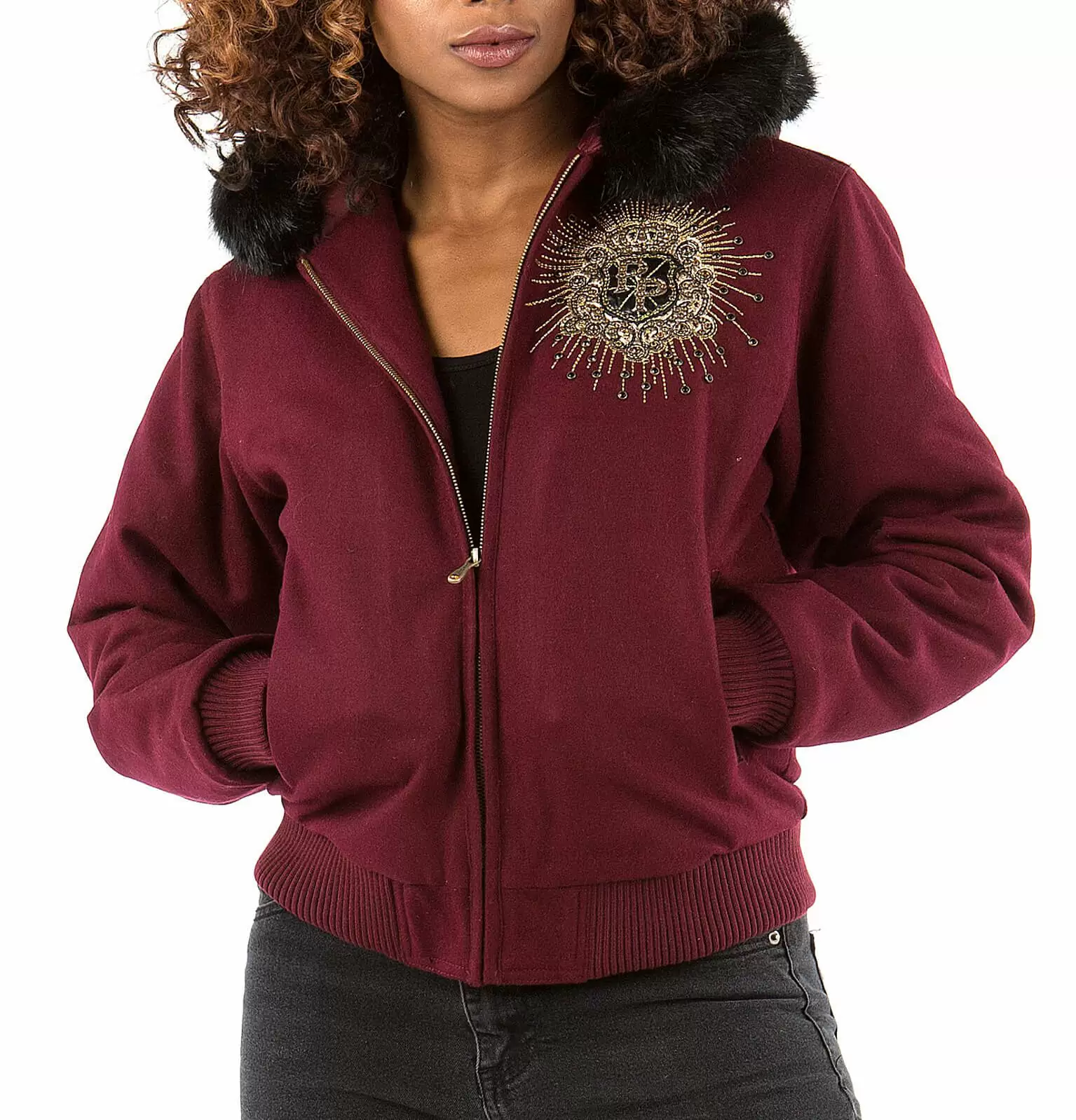 Bold Pelle Pelle Hooded Crest Maroon Jacket view 2