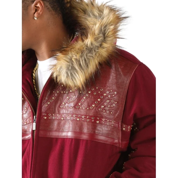 Pelle Pelle Maroon Fur Hood Wool Jacket | Men Jacket view 4
