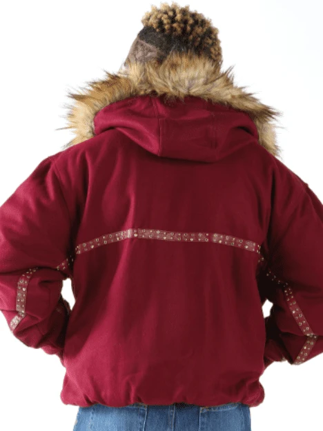 Pelle Pelle Men Red Wool Fur Hood Jacket | Studs Jacket view 3