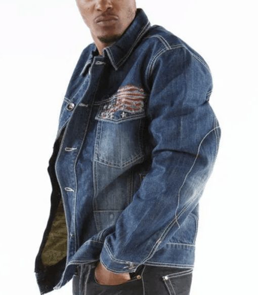 Pelle Pelle Men Denim Blue Jacket | American Flag