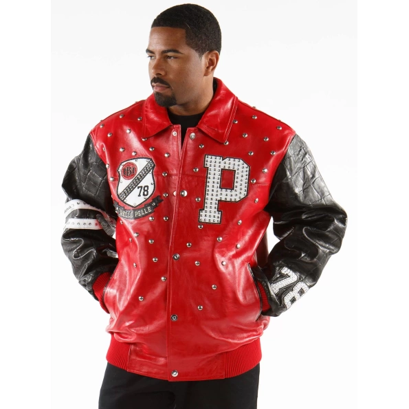 Exclusive Pelle Pelle Studded Letterman Red Jacket view 2