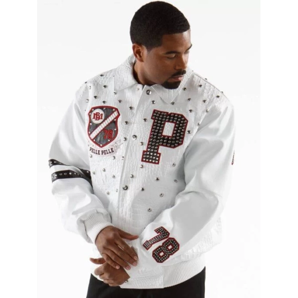 Exclusive Pelle Pelle Studded Letterman White Jacket view 2