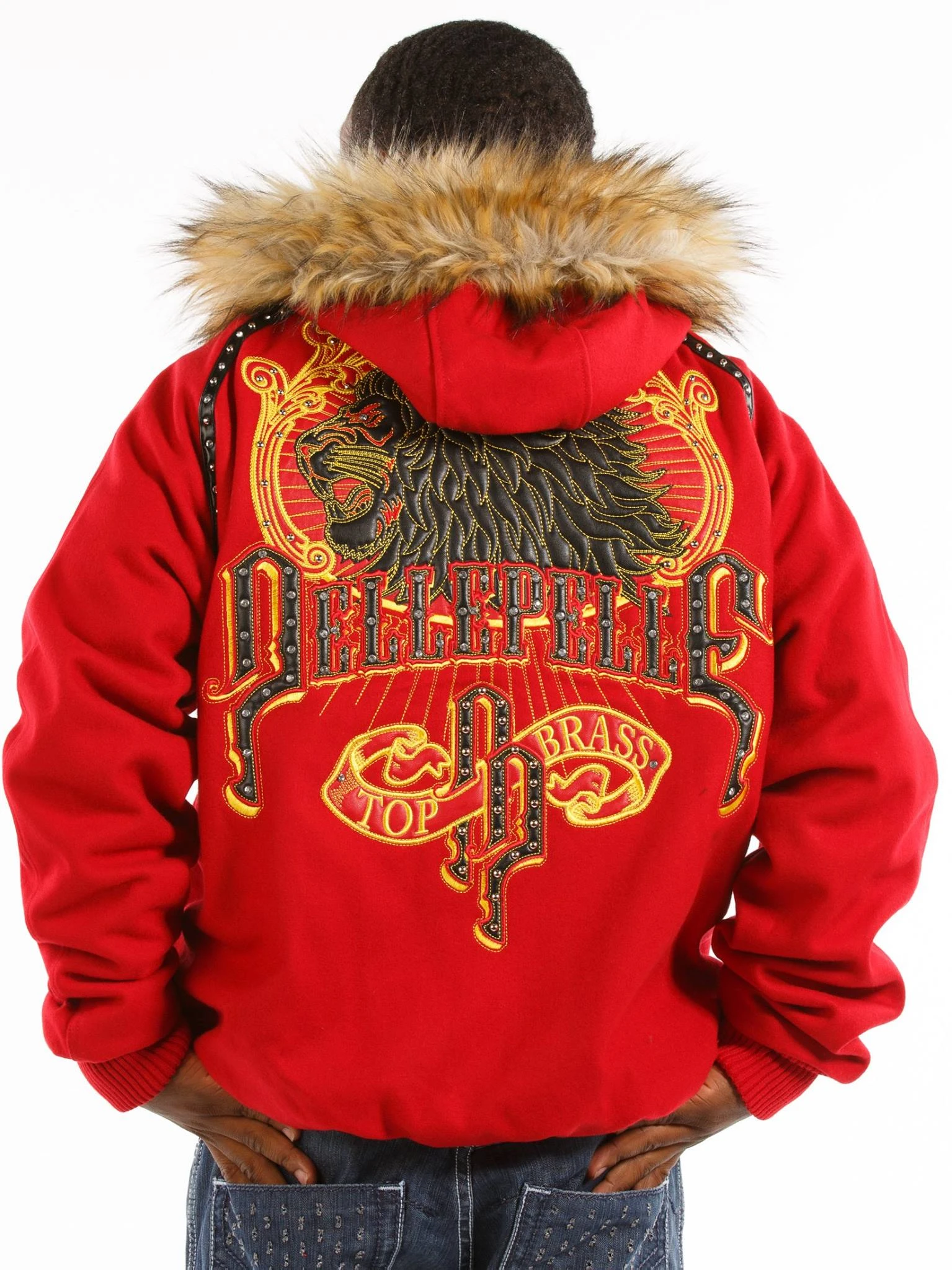 Pelle Pelle Red Top Brass Fur Hood Jacket | Wool Jacket view 2