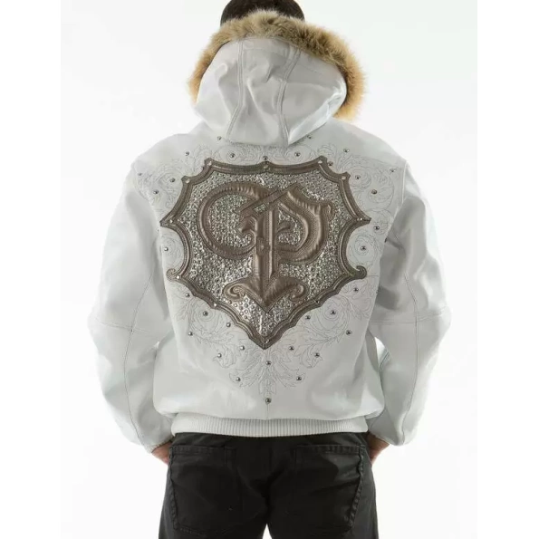 Pelle Pelle White PP Crest Leather Jacket | Fur Hood Jacket view 2