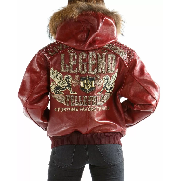 Pelle Pelle Women Red MB Leather Jacket | Fur Hood Jacket view 2