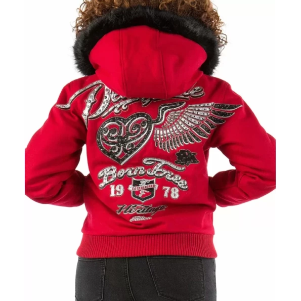 Pelle Pelle Red Born Free Fur Hood Jacket | Wool Jacket view 2