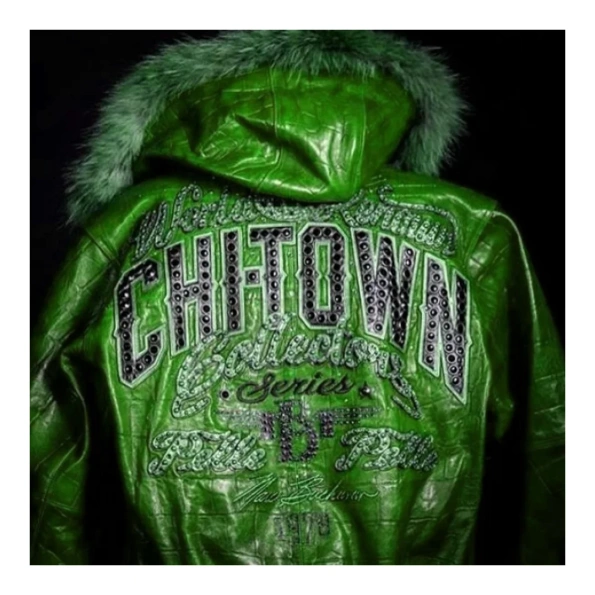 Pelle Pelle Chi-Town Green Leather Jacket | Fur Hooded Jackets view 2