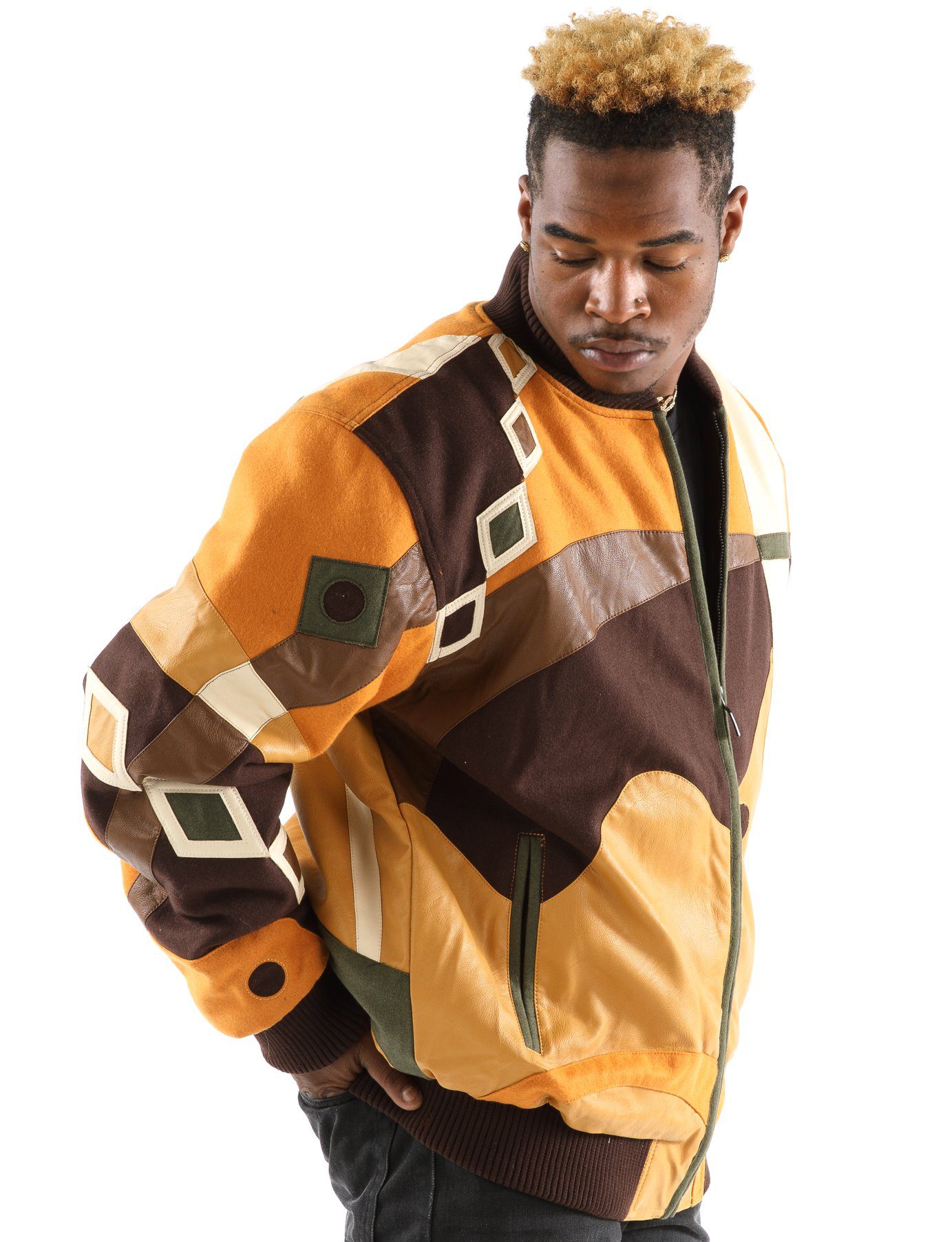 Pelle Pelle Yellow Abstract Bomber Jacket view 3