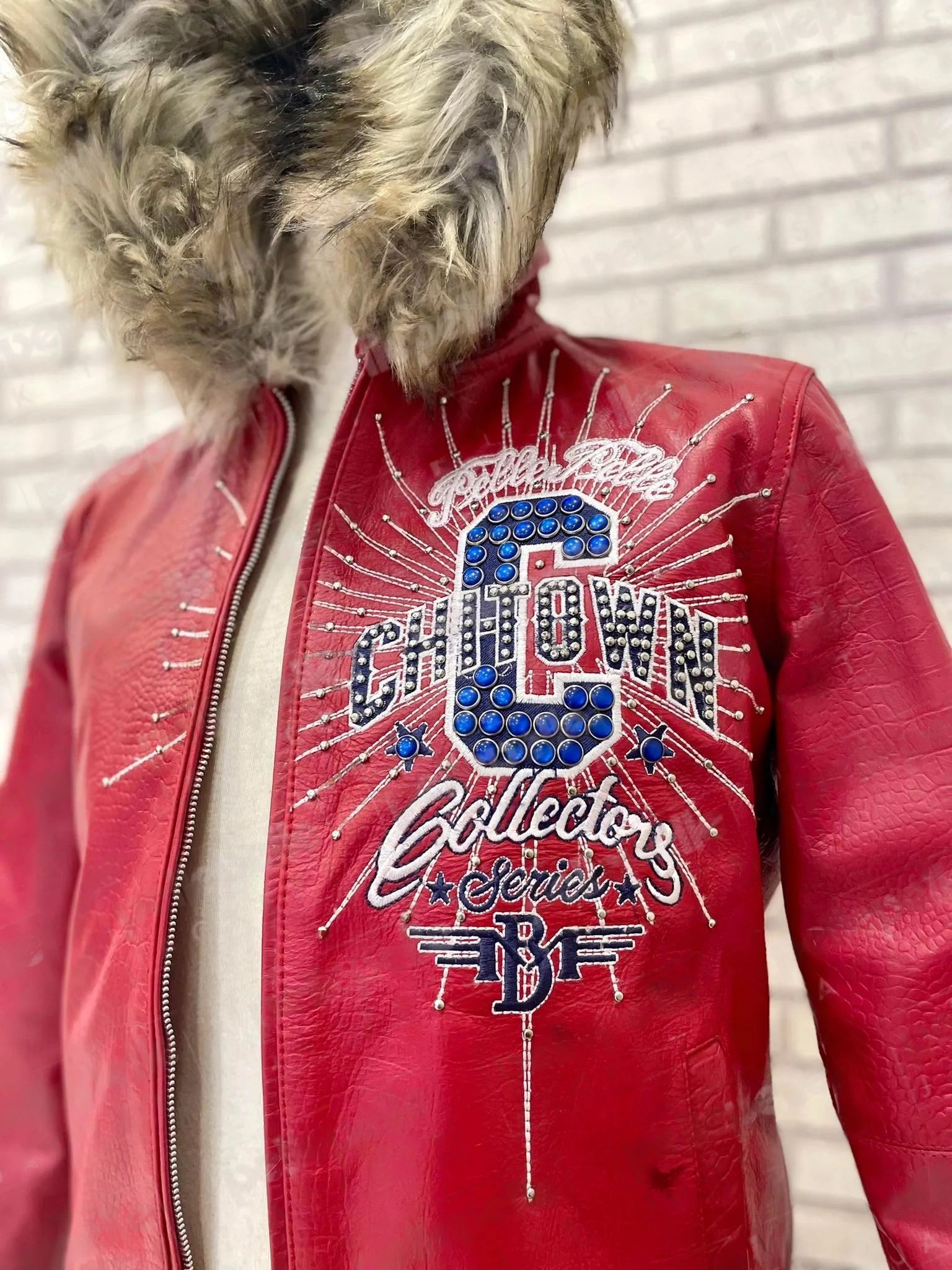 AUTHENTIC PELLE PELLE CHITOWN FUR HOODED RED LEATHER JACKET view 4