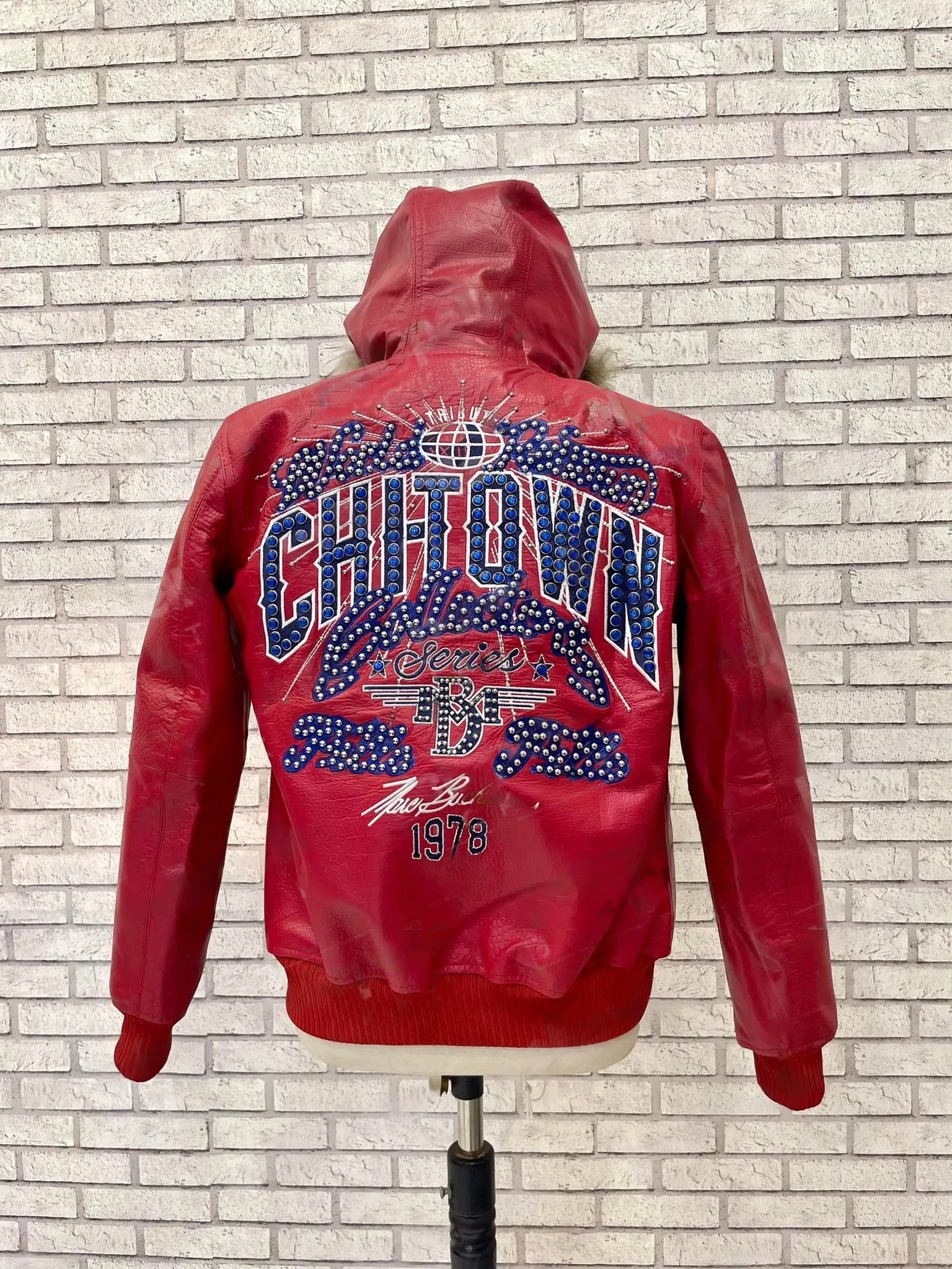 AUTHENTIC PELLE PELLE CHITOWN FUR HOODED RED LEATHER JACKET view 2