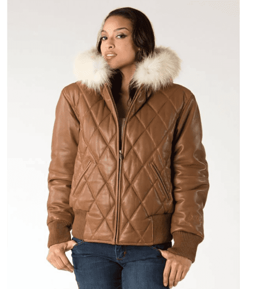 Pelle Pelle Women Quilted Leather Jacket | Fur Hood Jacket view 3
