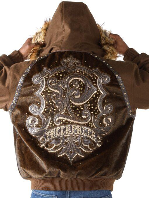 Pelle Pelle Brown Crest Fur Hood Jacket | Wool Jacket view 2