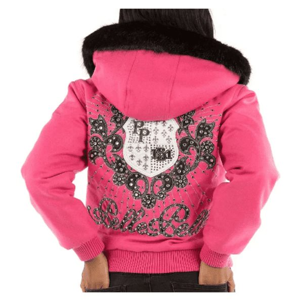 Pelle Pelle Pink MB Crest Fur Hood Jacket | Wool Jacket view 2