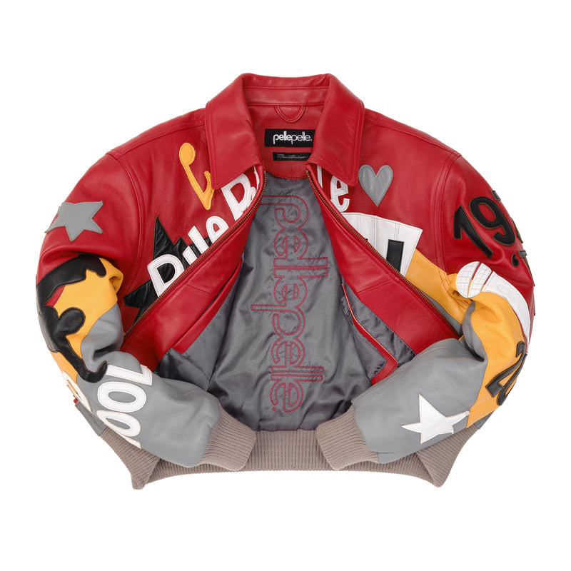 Pelle Pelle HipHop Women Crop Leather Jacket | Red & Grey view 3