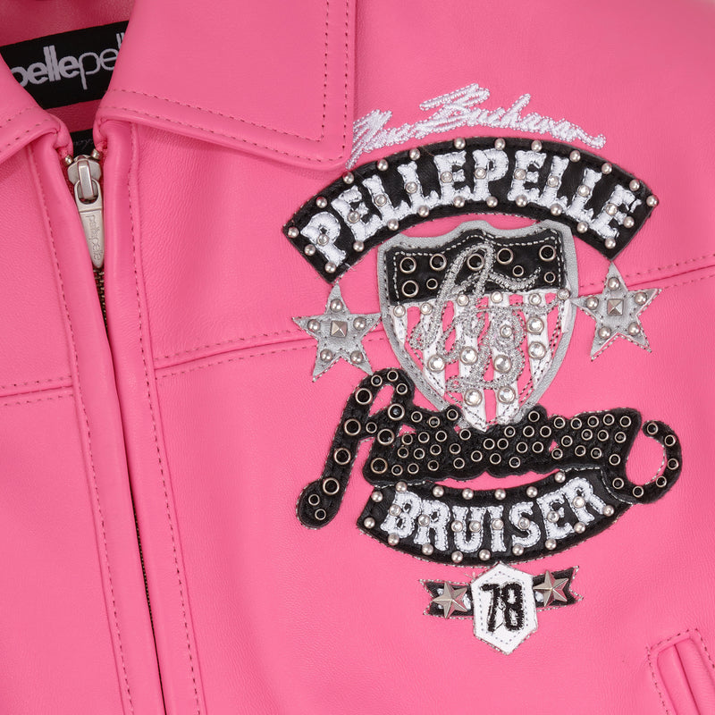 American Bruiser Pink Crop Leather Jacket view 3