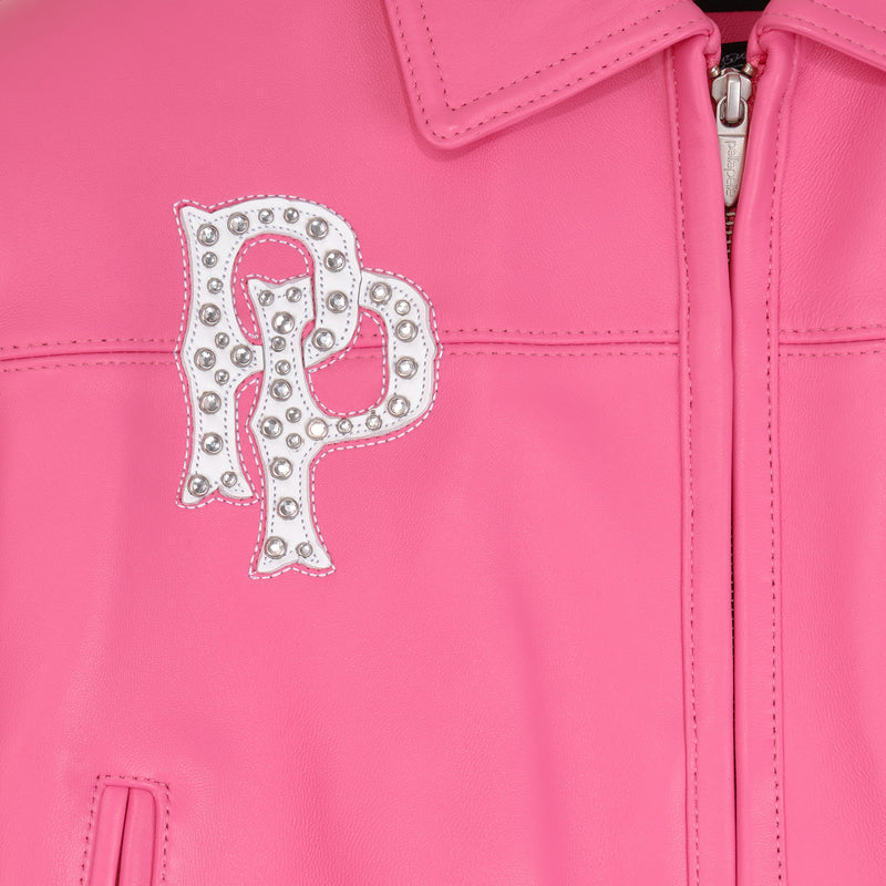 American Bruiser Pink Crop Leather Jacket view 5