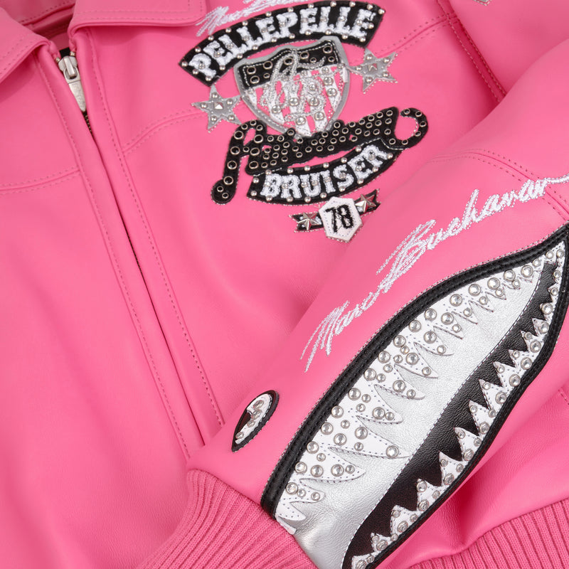 American Bruiser Pink Crop Leather Jacket view 6