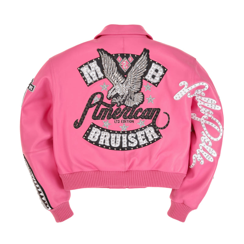 American Bruiser Pink Crop Leather Jacket view 2