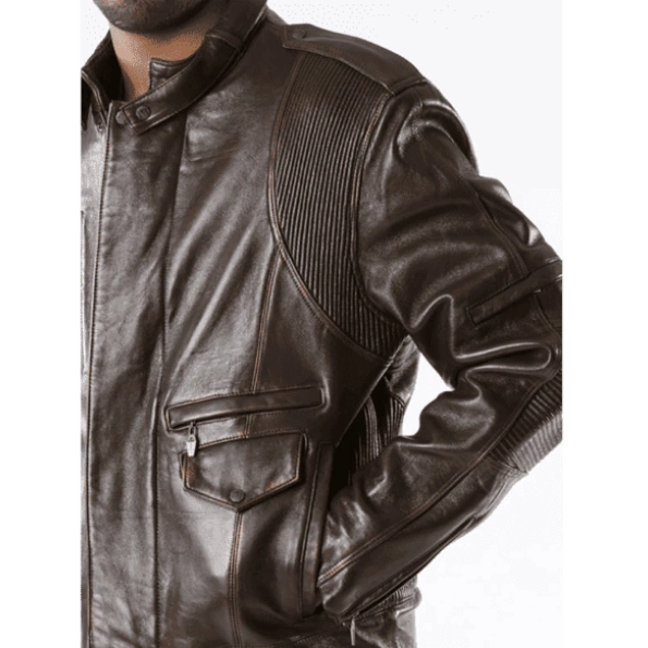 Pelle Pelle Men Biker Leather Jacket | Dark Brown Jacket view 3