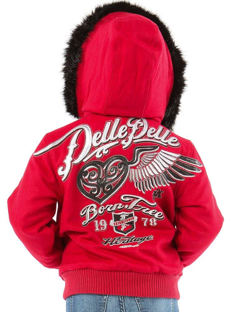 Pelle Pelle Kids Born Free Red Wool Jacket | Fur Hood Jacket view 2