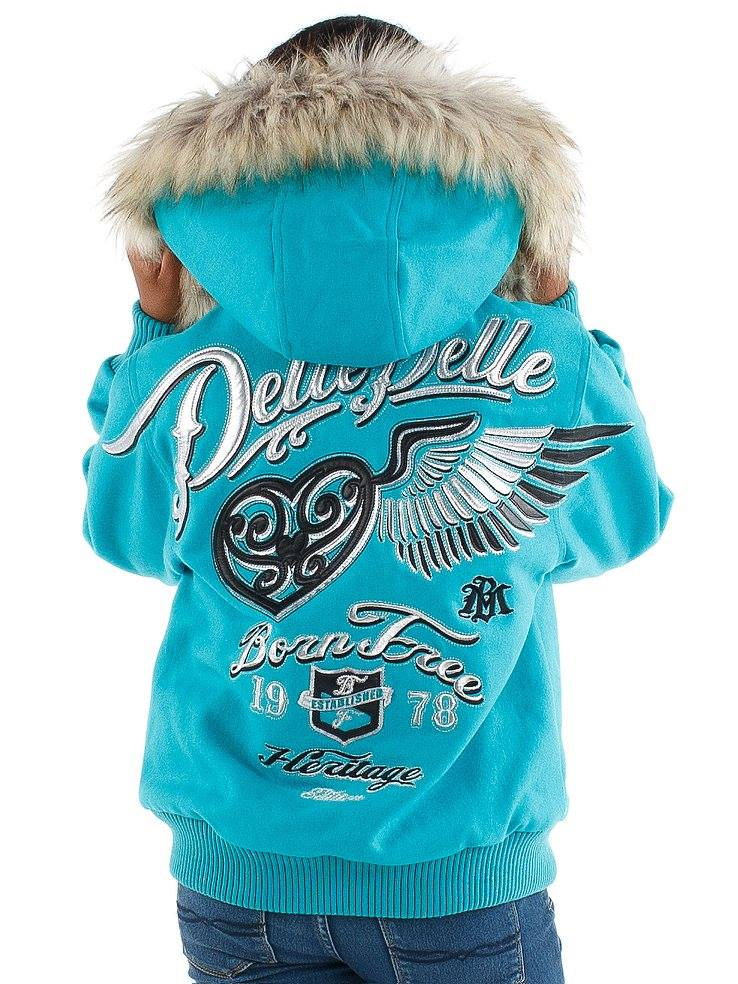 Pelle Pelle Kids Light Blue Fur Hood Jacket | Born Free view 2