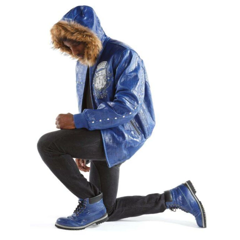 PELLE PELLE EMBLEM BLUE HOODIE LEATHER JACKET view 3