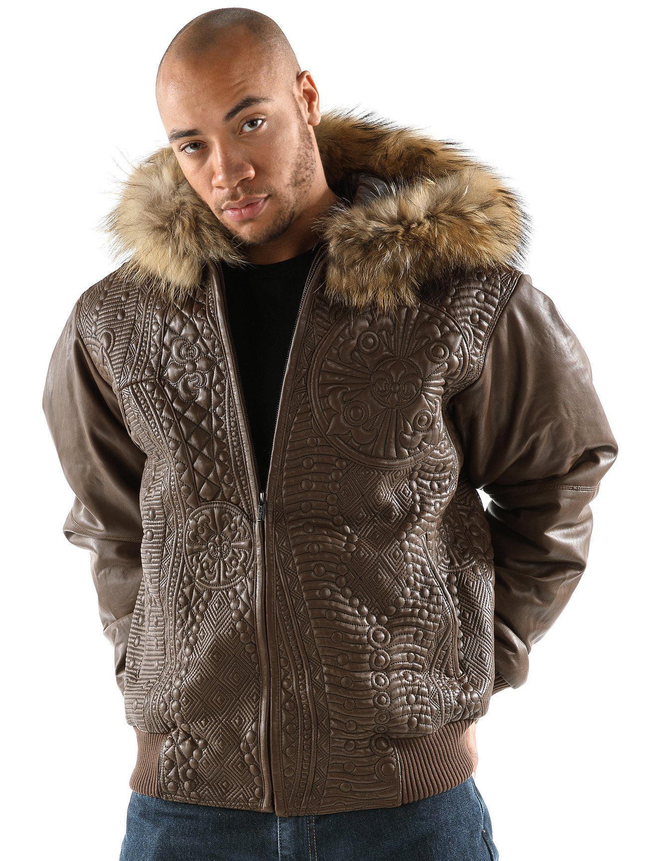 Pelle Pelle Brown Encrusted Hooded Jacket