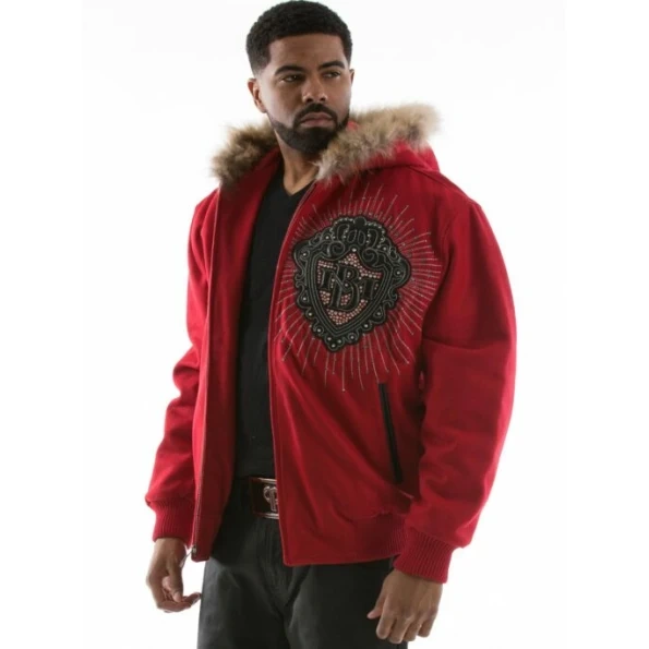 Pelle Pelle Men Red Diamond Wool Jacket | Fur Hood Jacket view 2