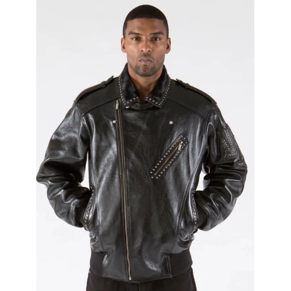 PELLE PELLE SINGLE BREASTED BLACK BIKER LEATHER JACKET