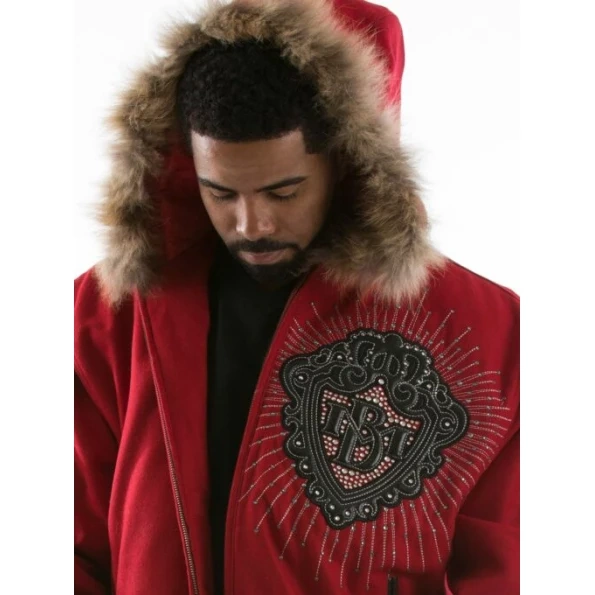 Pelle Pelle Men Red Diamond Wool Jacket | Fur Hood Jacket view 3