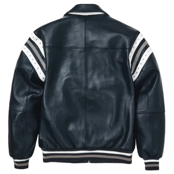 Pelle Pelle Navy Blue Varsity Leather Jacket view 3
