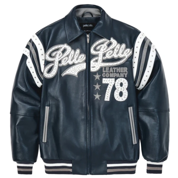 Pelle Pelle Navy Blue Varsity Leather Jacket view 2