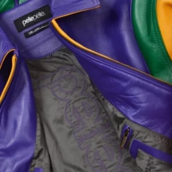 Pelle Pelle Purple Yellow Leather Jacket | Soda Club Jacket view 3