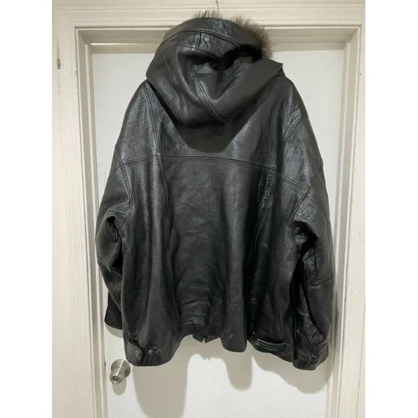 Pelle Pelle Fur Hood Black Leather Jacket view 2