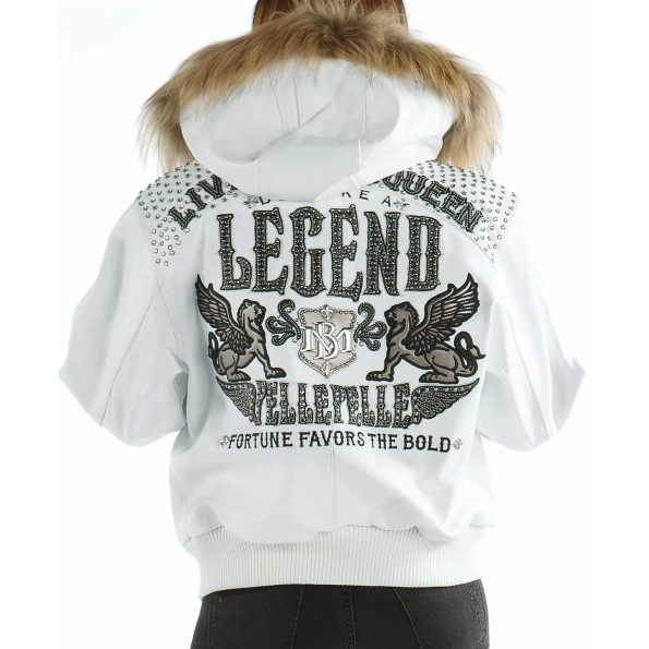 Pelle Pelle Legend Studded Fur Hood Jacket | White Jacket view 2