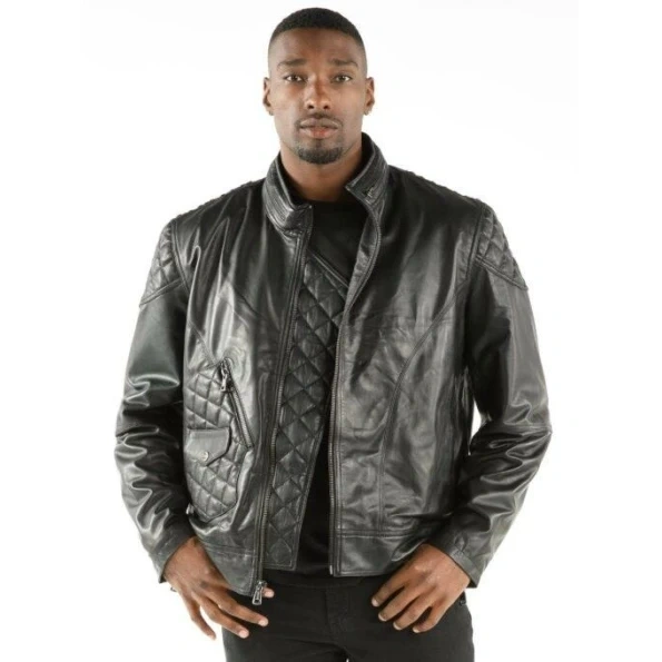 Pelle Pelle Men Biker Quilted Leather Jacket | Black Jacket view 2