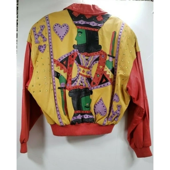 Pelle Pelle Red Yellow Studs Leather Jacket | Men & Women view 2